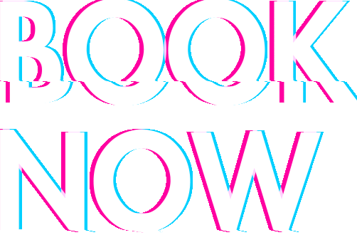a moving logo  in white letters that says book now 